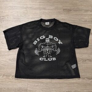 YIWO Big Boy Club Venice Beach Mesh Crop Top Shirt Black Gym Bodybuilding Mens M